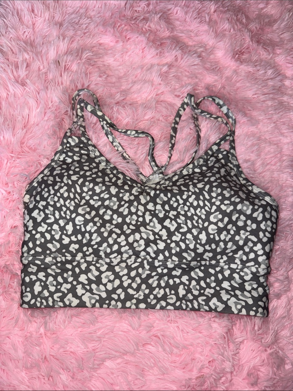 Balance Collection Gray & White Leopard Print Sports Bra